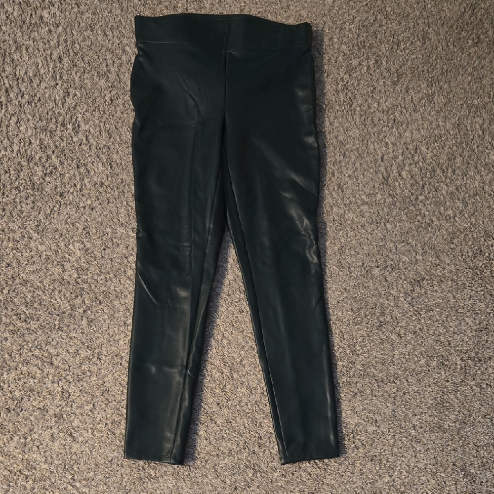 LOFT Green Faux Leather Pants